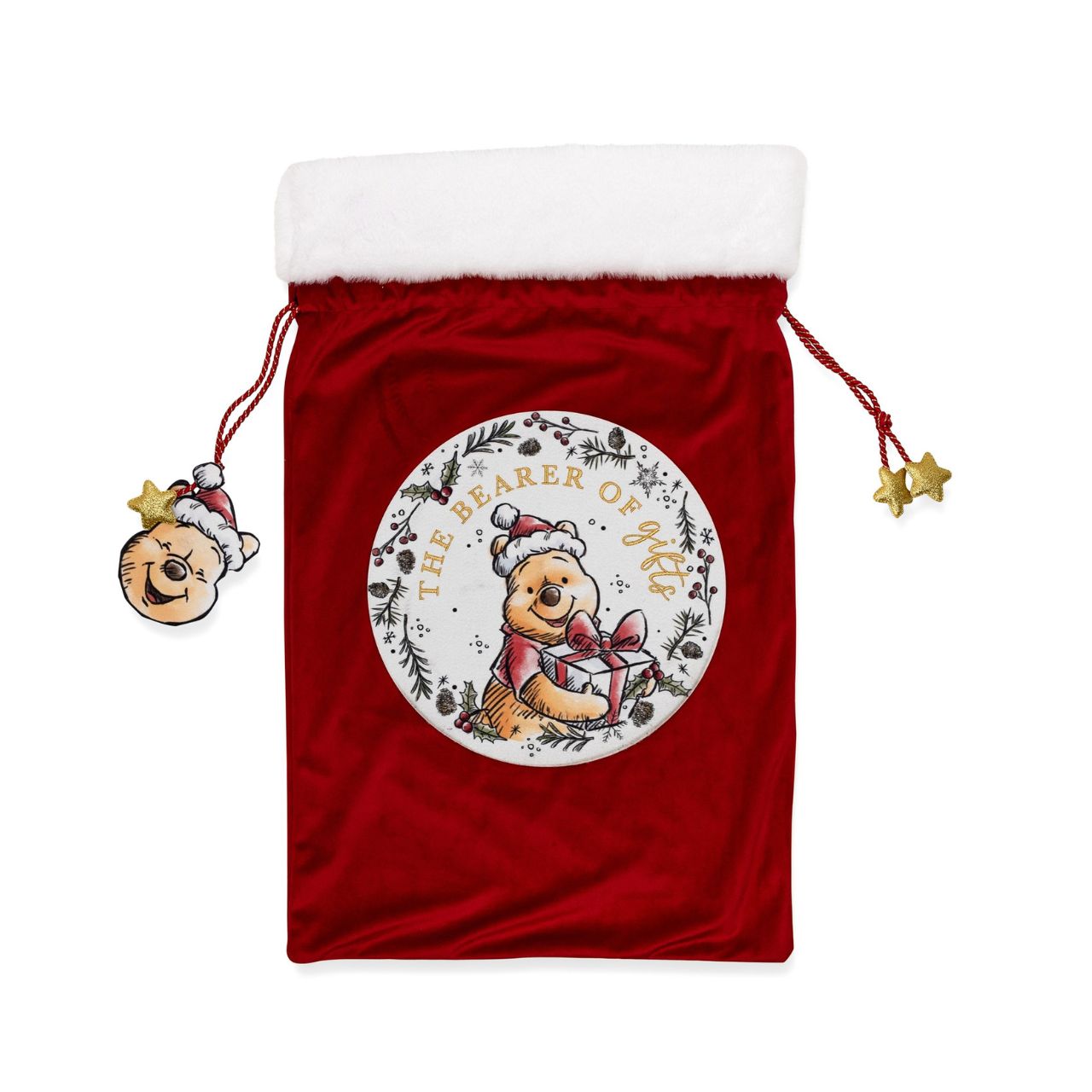 Fill this Winnie the Pooh sack with gifts to brighten any little one's Christmas morning. With 'The bearer of gifts' featuring in sparkling gold letters above a delightful illustration of Winnie the Pooh, this sack is as adorable as it is unique.