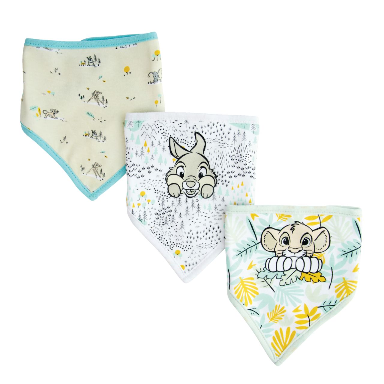 Wipe away those mealtimes messes with these Classic Disney bandana bibs. With the easy-peasy fastenings, we've got mealtimes, and baby, covered. These ultra-soft and absorbent bibs also keep teething tots dry and helps avoid skin rashes. The gender-neutral pack of three comes with separate designs featuring Simba, Thumper, Bambi and Marie. Makes a sweet baby shower gift for any parent to be.