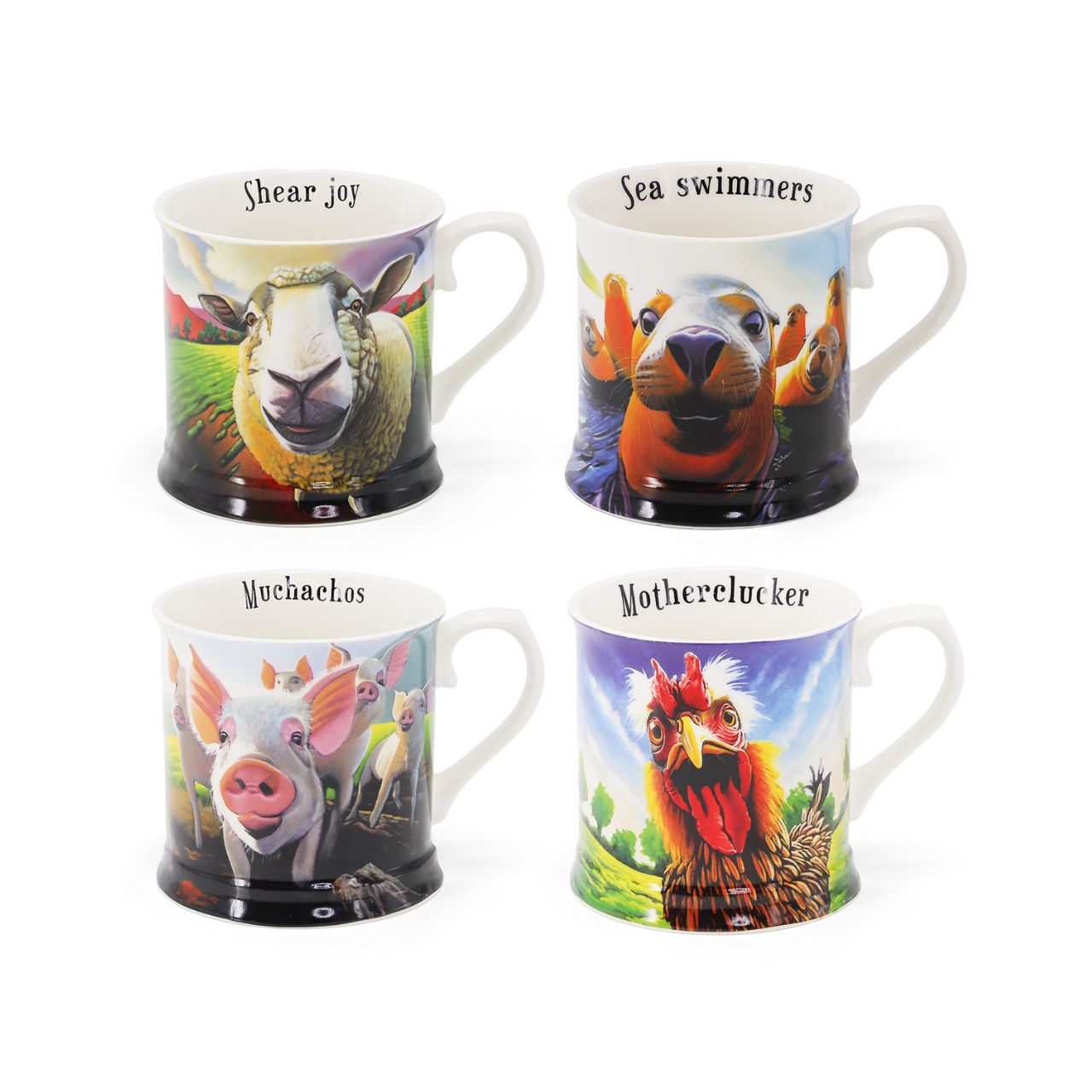 Get ready to crack a smile with the New Beyond the Herd collection, a delightful series of tankard mugs by artist Eoin O'Connor! This set of four mugs features a charming mix of Irish animals— Pigs, Sheep, Hen and Seals—each with their own playful personality and funny twist.