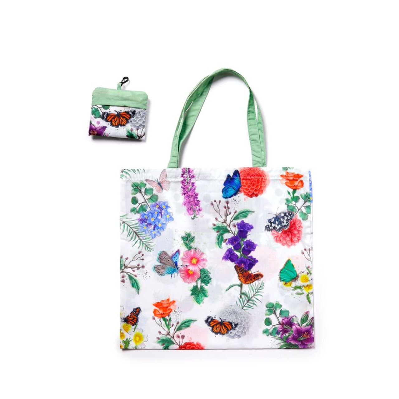 Introducing our Foldable Reusable Shopping Bag, designed with convenience and sustainability in mind. Made with RPET material, it easily folds into a compact size for easy storage and portability. Say goodbye to single-use plastic bags and hello to our Butterfly Meadows print, bringing a touch of nature to your shopping routine.