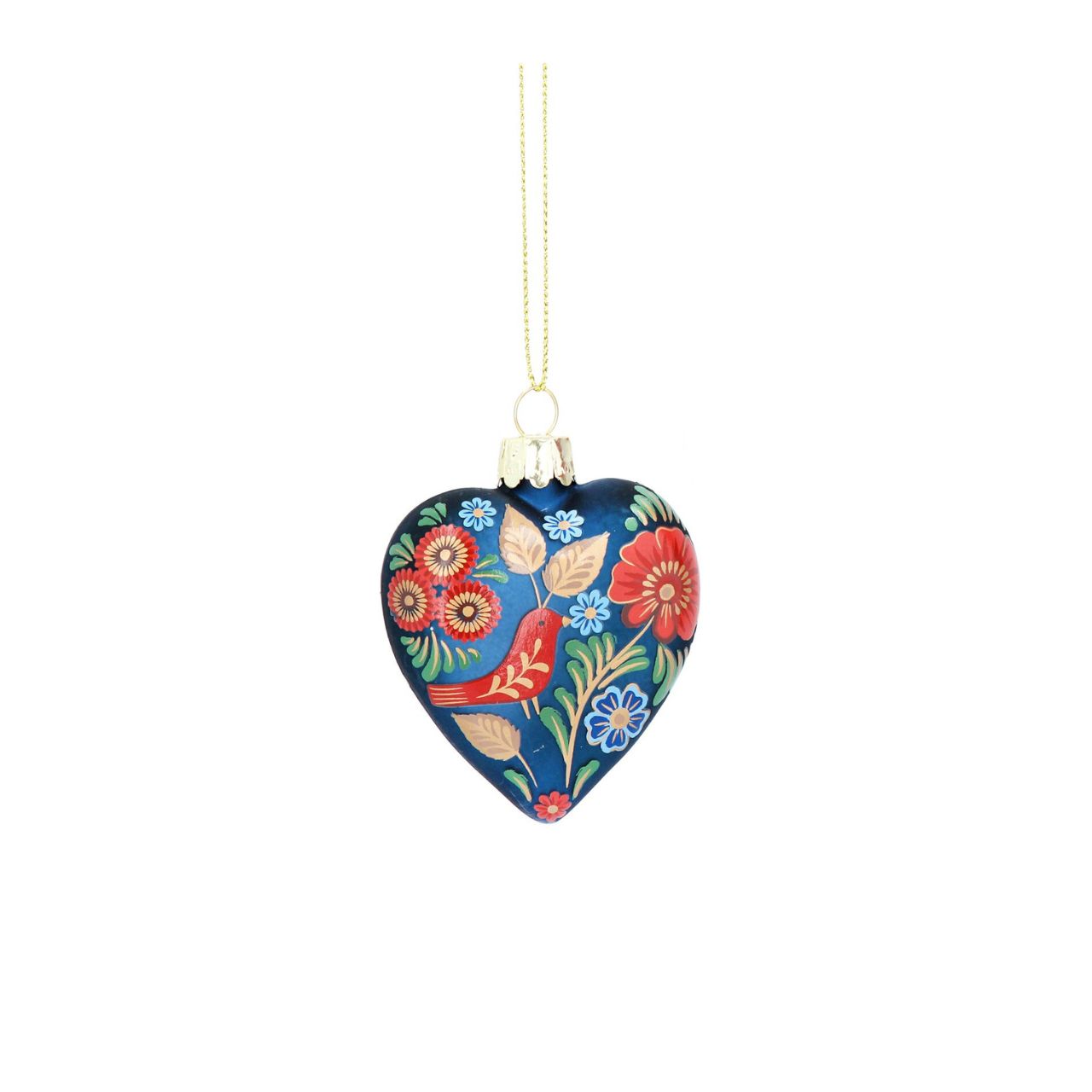 Gisela Graham Folk Art Glass Heart Christmas Hanging Ornament