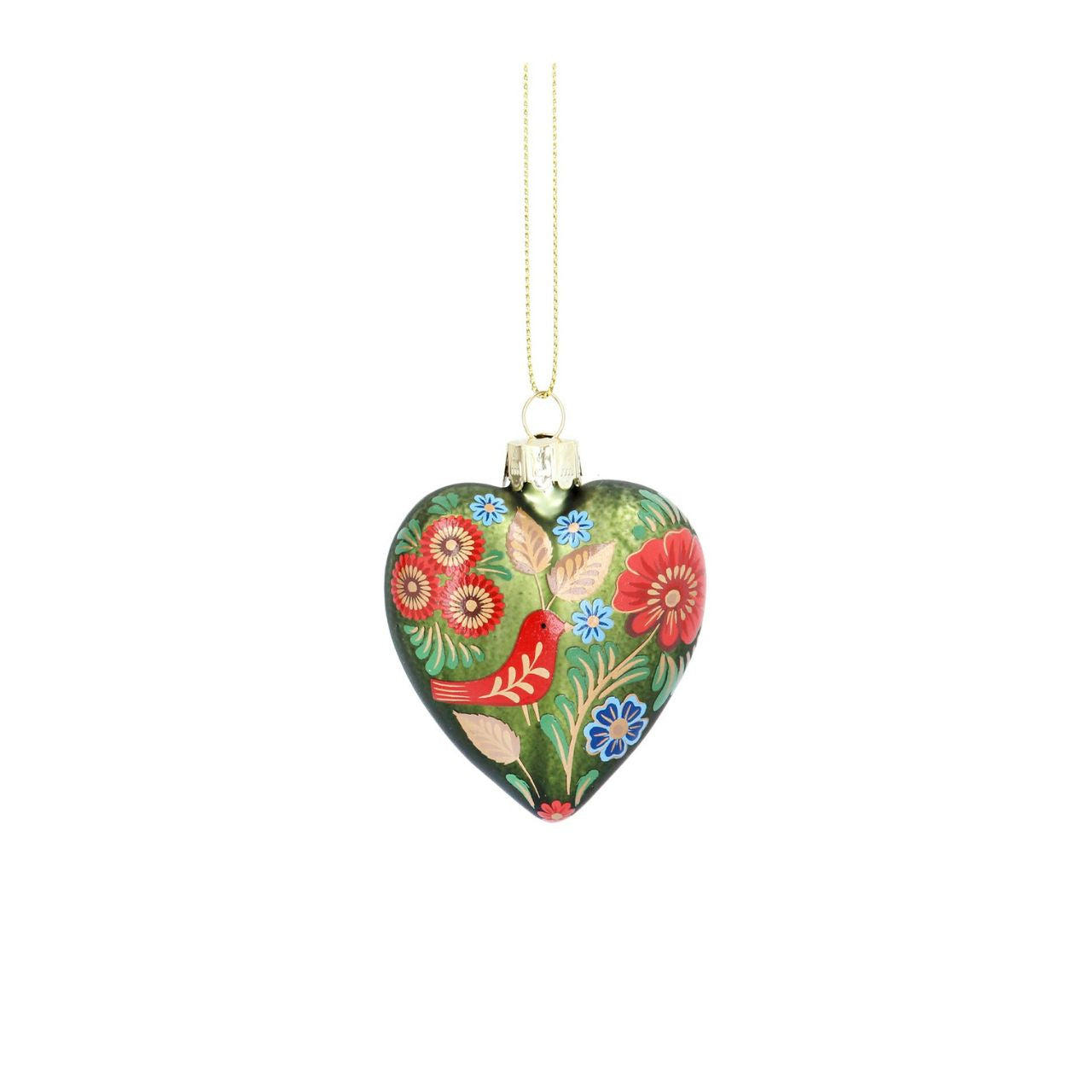 Folk Art Glass Heart Christmas Hanging Ornament by Gisela Graham  This Gisela Graham Folk Art Glass Heart Christmas Hanging Ornament will bring a lovely touch to your holiday décor. Made with high-quality glass, this ornament is sure to make a lasting impression. Perfect for adding a unique personal touch to your holiday decorations.