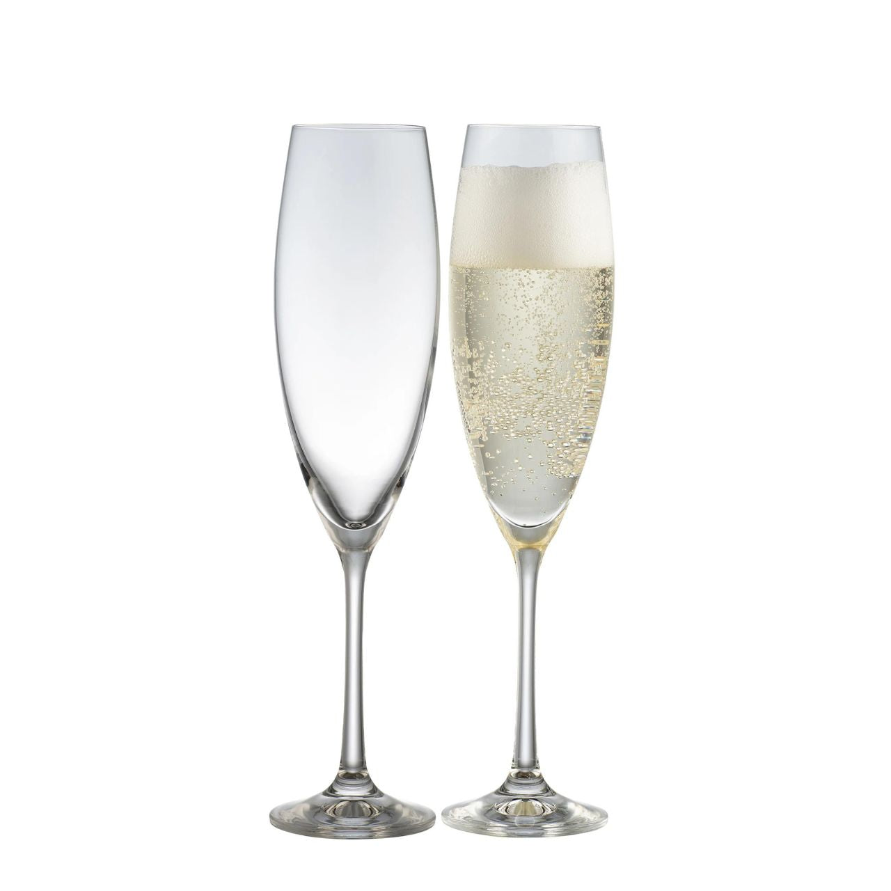 If you love your "fizz" then our champagne flutes are for you. The champagne flute represents luxury and class. Aesthetically, it has a tall, thin body with medium to long stem that makes you immediately think of sophistication and indulgent celebrations. A flute shape glass really gives more "oomph" to your champagne/prosecco as more bubbles are generated and float to the surface.