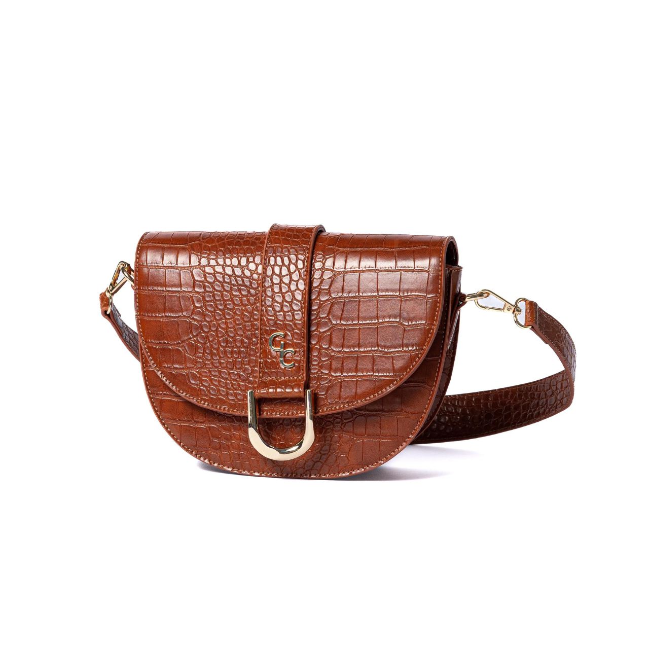 Galway Crystal Saddle Bag Tan Croc Detail