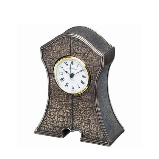 Alligator skin effect clock with matching photo frames in the range.