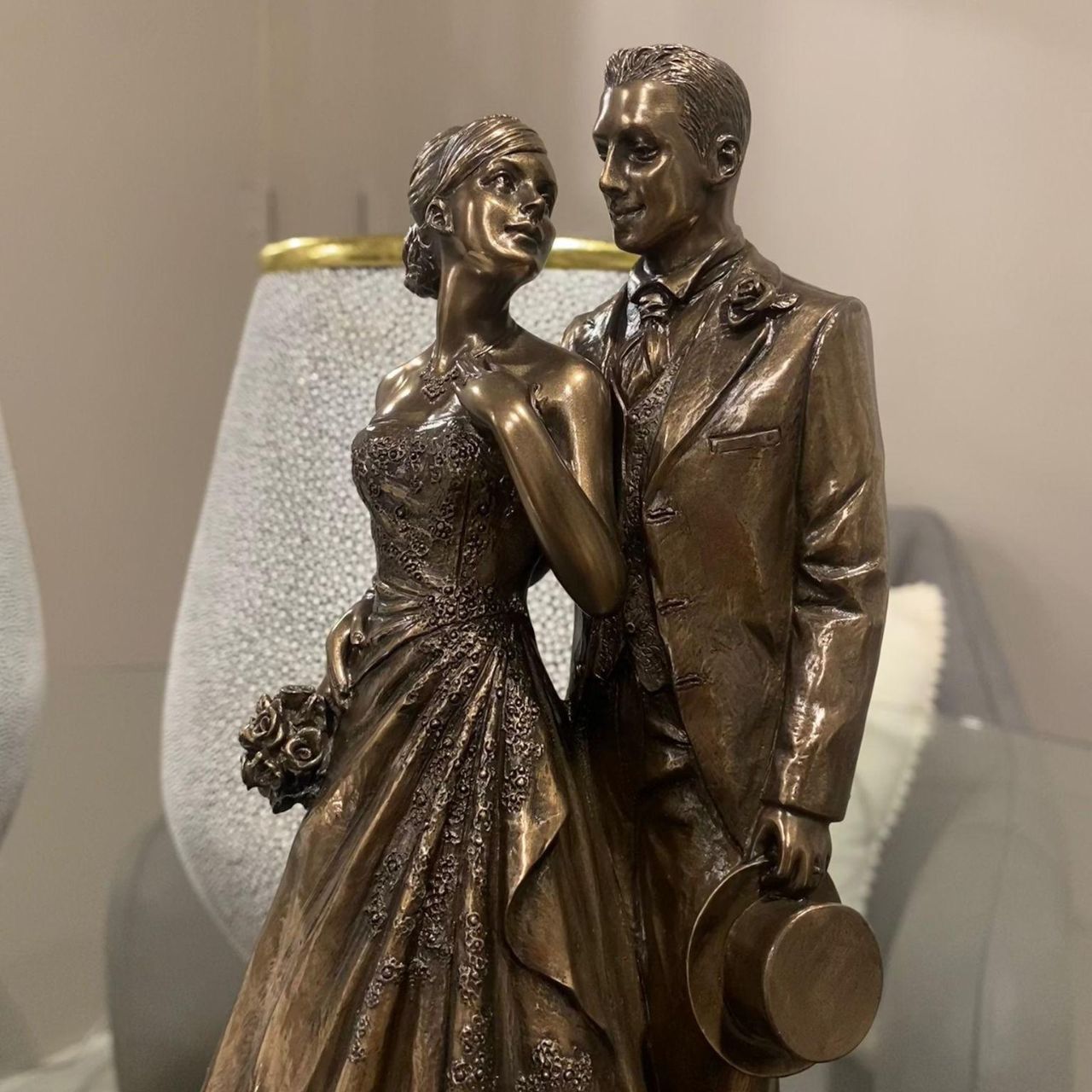 This beautiful piece, the married couple, is a perfect wedding gift as it depicts the unity and magic of love in a perfect partnership, beautifully crafted in a cold cast bronze.