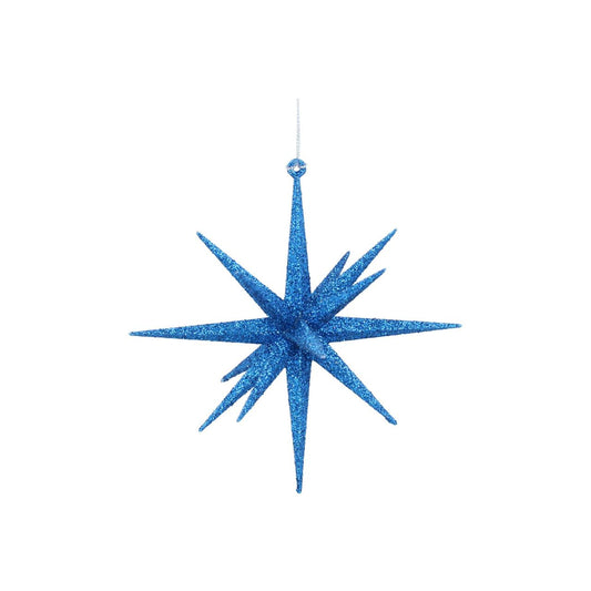 Gisela Graham Blue Glitter Bethlehem Star Christmas Hanging Ornament  Gisela Graham Blue Glitter Bethlehem Star Christmas Hanging Ornament adds a festive sparkle to your holiday tree. This stylish ornament features a beautifully crafted star shape with a sparkly glitter finish that will add a magical touch to your decorations. Designed with long-lasting materials, it is sure to become a treasured addition each year.