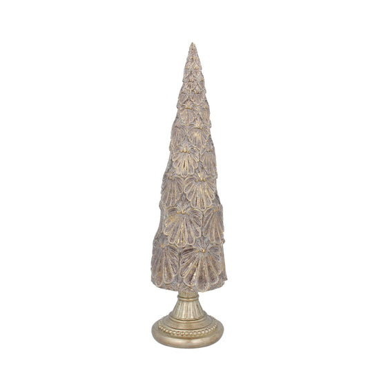 Christmas Gold Embossed Cone Tree Large  This elegant Gisela Graham Cone Tree is the perfect centerpiece for your holiday décor. Crafted from metallic gold embossed resin. The intricate detailing gives it added texture and depth for a luxurious look.