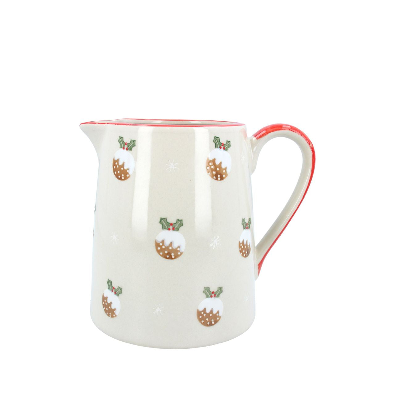 Introducing the Gisela Graham Christmas Pudding Stoneware Jug. Measuring 15cm, this festive jug adds a touch of holiday charm to any table setting. Made of durable stoneware, it is perfect for serving drinks or displaying holiday flowers. Bring a festive touch to your home with this beautifully crafted jug.