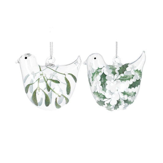 Gisela Graham Clear Glass Bird With Mistletoe/Holly Christmas Hanging Ornament  This beautiful Gisela Graham glass bird with mistletoe Christmas Hanging Ornament is perfect for completing your holiday décor. Crafted with clear glass, the ornament features a delicate holly design with shimmering accents. Hang this stunning ornament and add a touch of elegance to your holiday tree.