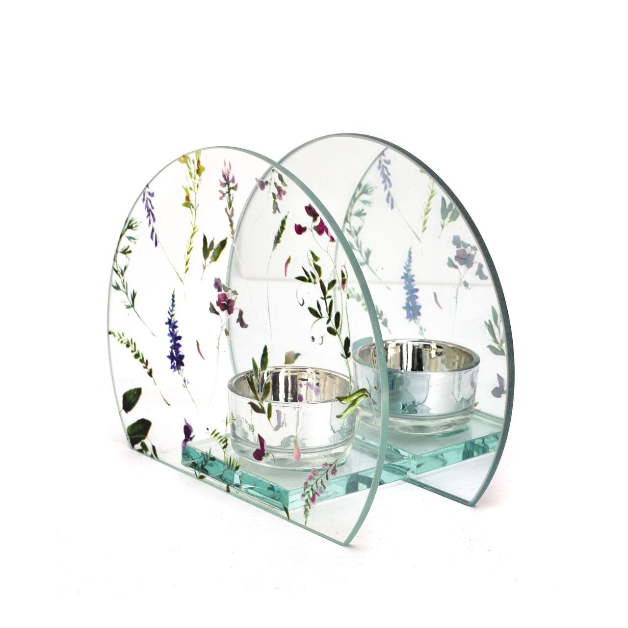 Bring some sweet harmonious sentiment to the home with this wildflower print glass tealight holder.