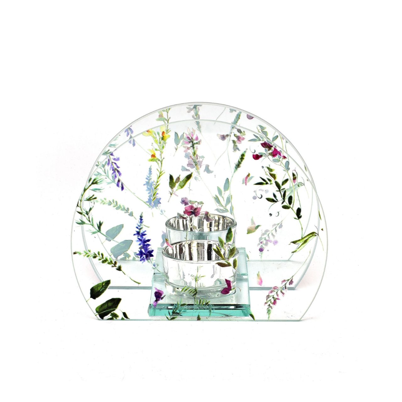 Bring some sweet harmonious sentiment to the home with this wildflower print glass tealight holder.