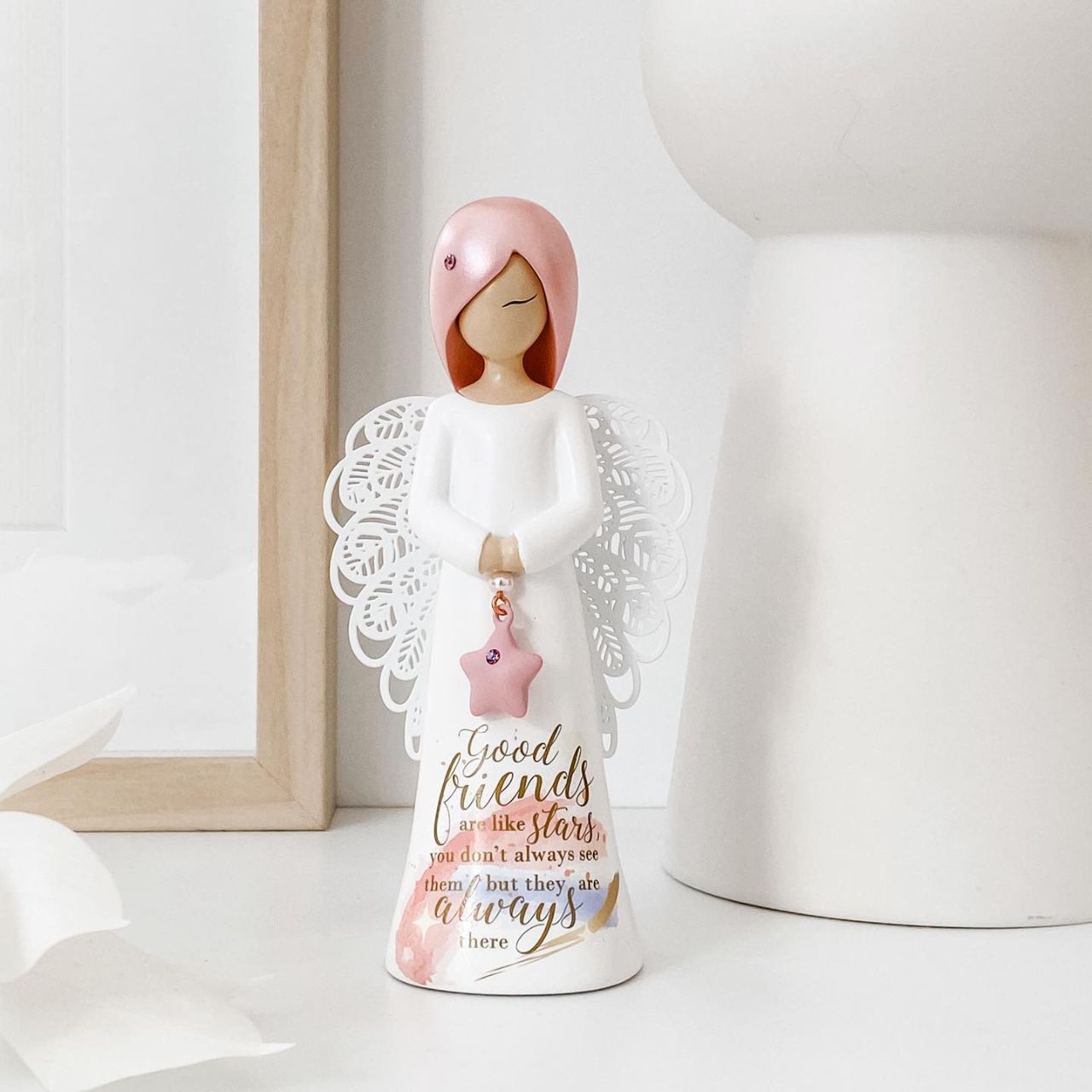 Thank You Angel Figurine - Good Friends  "Good friends are like stars you don't always see them but they are always there"  Looking for a thoughtful gift that's both beautiful and meaningful? These stunning angels are the perfect way to show someone special just how much they mean to you. Standing 12.5cm tall, they are perfect as a gift and home decoration. Each angel comes in gorgeous You Are An Angel gift box packaging.