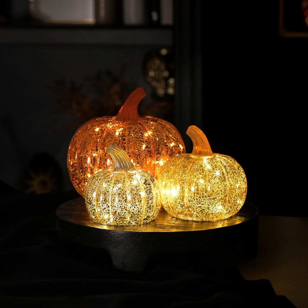 Halloween Silver Pumpkin LED Lantern Small