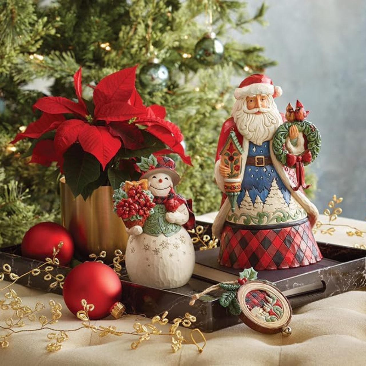 Heartwood Creek Snowman with Poinsettia Basket by Jim Shore