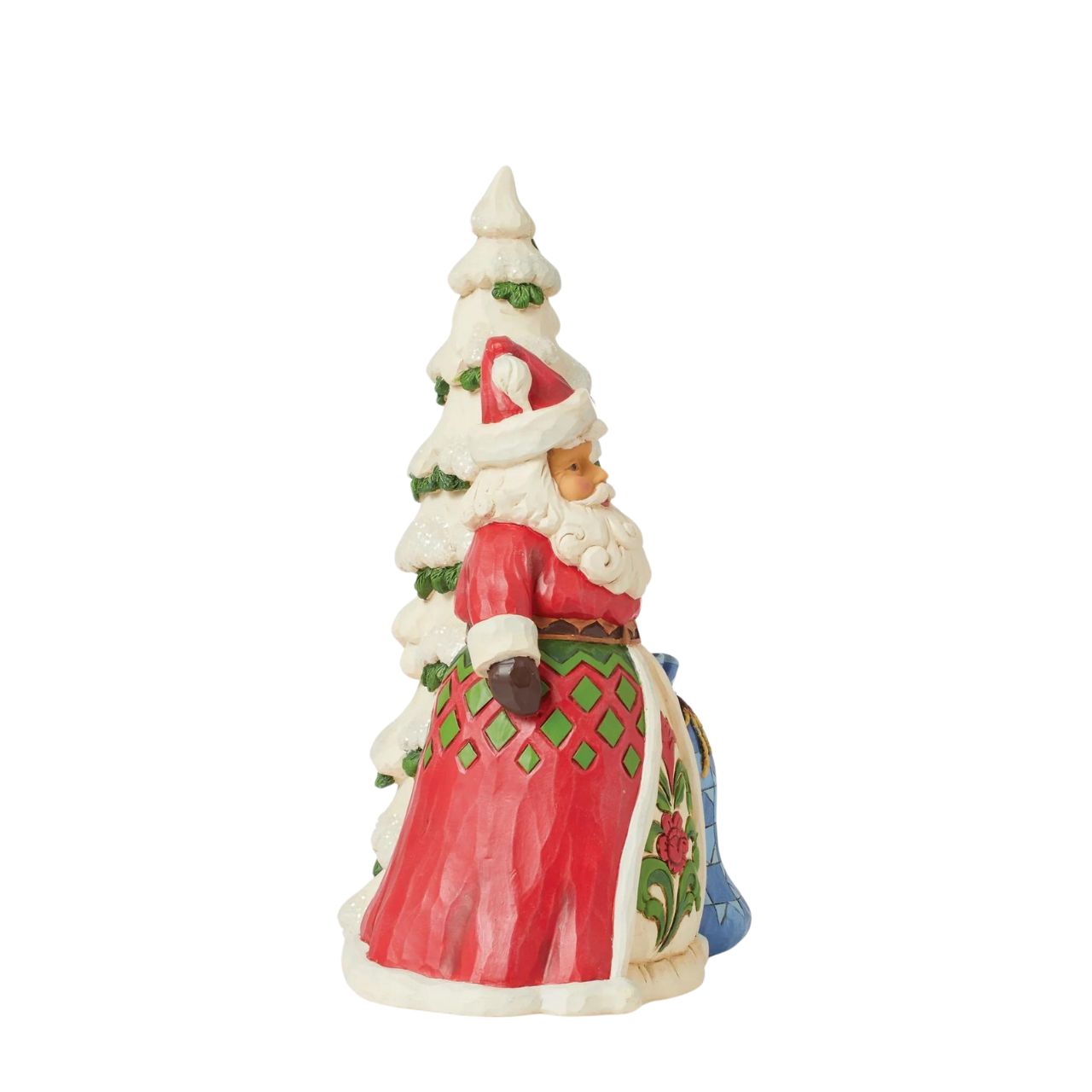 Designed by award winning artist Jim Shore as part of the Heartwood Creek Christmas Collection, hand crafted using high quality cast stone and hand painted, this Santa by tree is perfect for the Christmas season. Packaging: Full colour, fully branded gift box with photo.