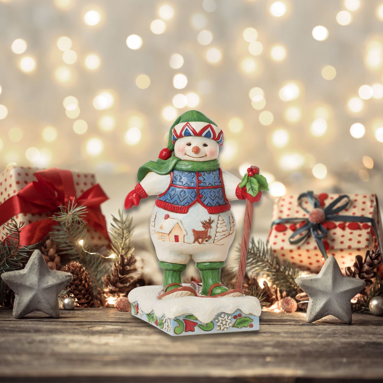 This festive figurine is the cutest Snowman, ready for the ice with his snowshoes. From the Heartwood Creek collection from Jim Shore. Comes in fully branded packaging.