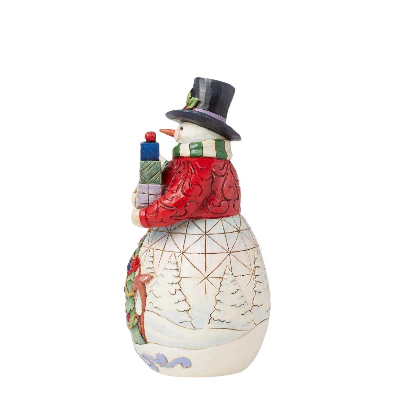 Designed by award winning artist Jim Shore as part of the Heartwood Creek Christmas Collection, hand crafted using high quality cast stone and hand painted, this Snowman with gifts is perfect for the Christmas season.