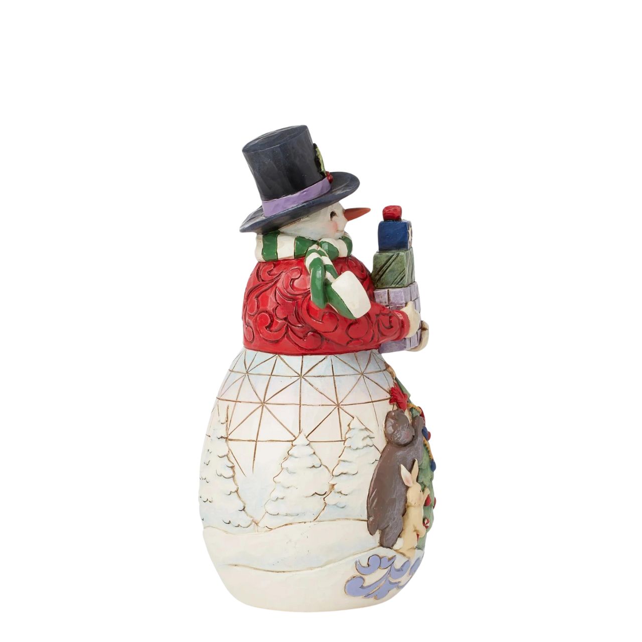 Designed by award winning artist Jim Shore as part of the Heartwood Creek Christmas Collection, hand crafted using high quality cast stone and hand painted, this Snowman with gifts is perfect for the Christmas season.