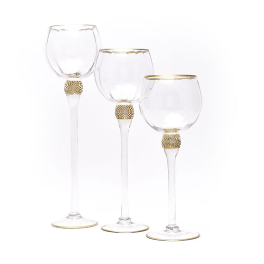 Set of 3 Diamante Goblets with Gold Detail  A beautiful contemporary set of 3 glass goblets with gilt edges and golden diamante detail. From the Oasis collection by HESTIA® - create your own fabulous home haven.