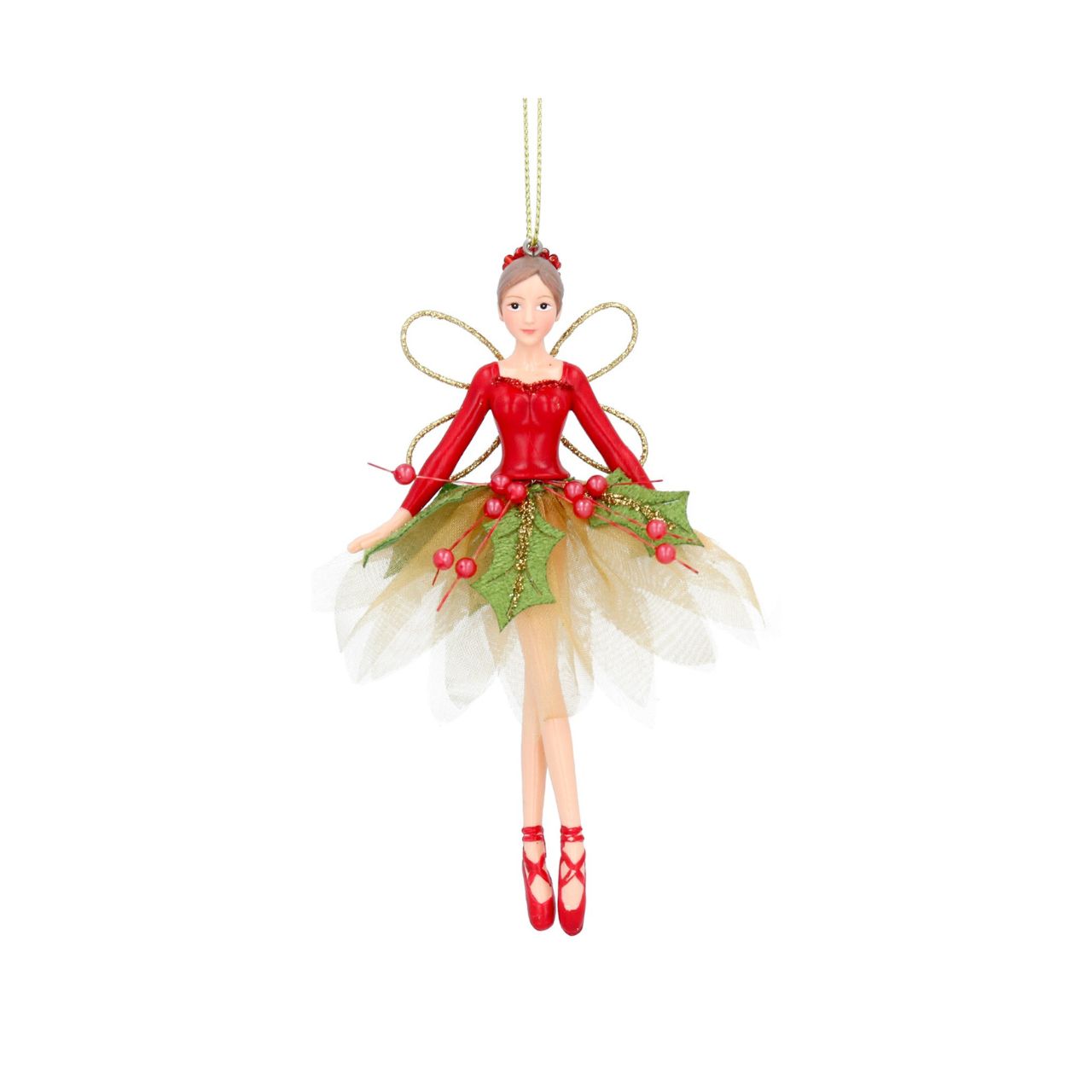 Enhance your holiday decorations with the Gisela Graham Red Green Gold Holly Fairy Hanging Christmas Ornament. Made with festive red, green, and gold colours, this hanging decoration features intricate holly fairy detailing that adds a touch of whimsy to your Christmas tree or garland. A perfect addition to your holiday collection.