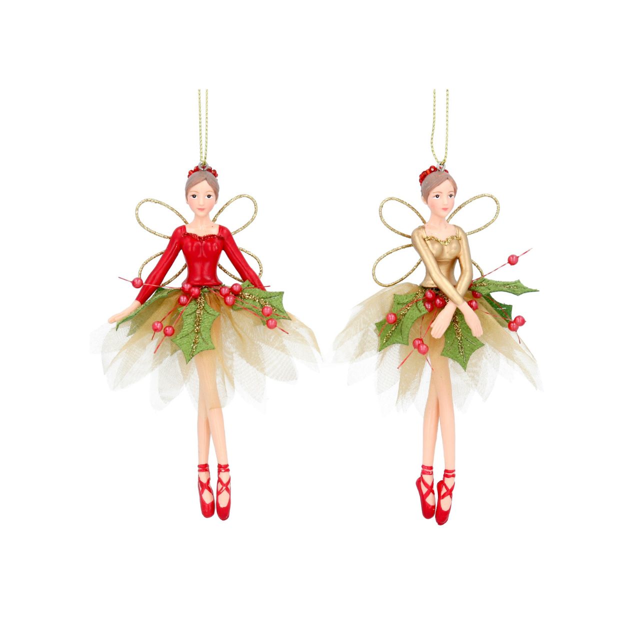 Enhance your holiday decorations with the Gisela Graham Red Green Gold Holly Fairy Hanging Christmas Ornament. Made with festive red, green, and gold colours, this hanging decoration features intricate holly fairy detailing that adds a touch of whimsy to your Christmas tree or garland. A perfect addition to your holiday collection.