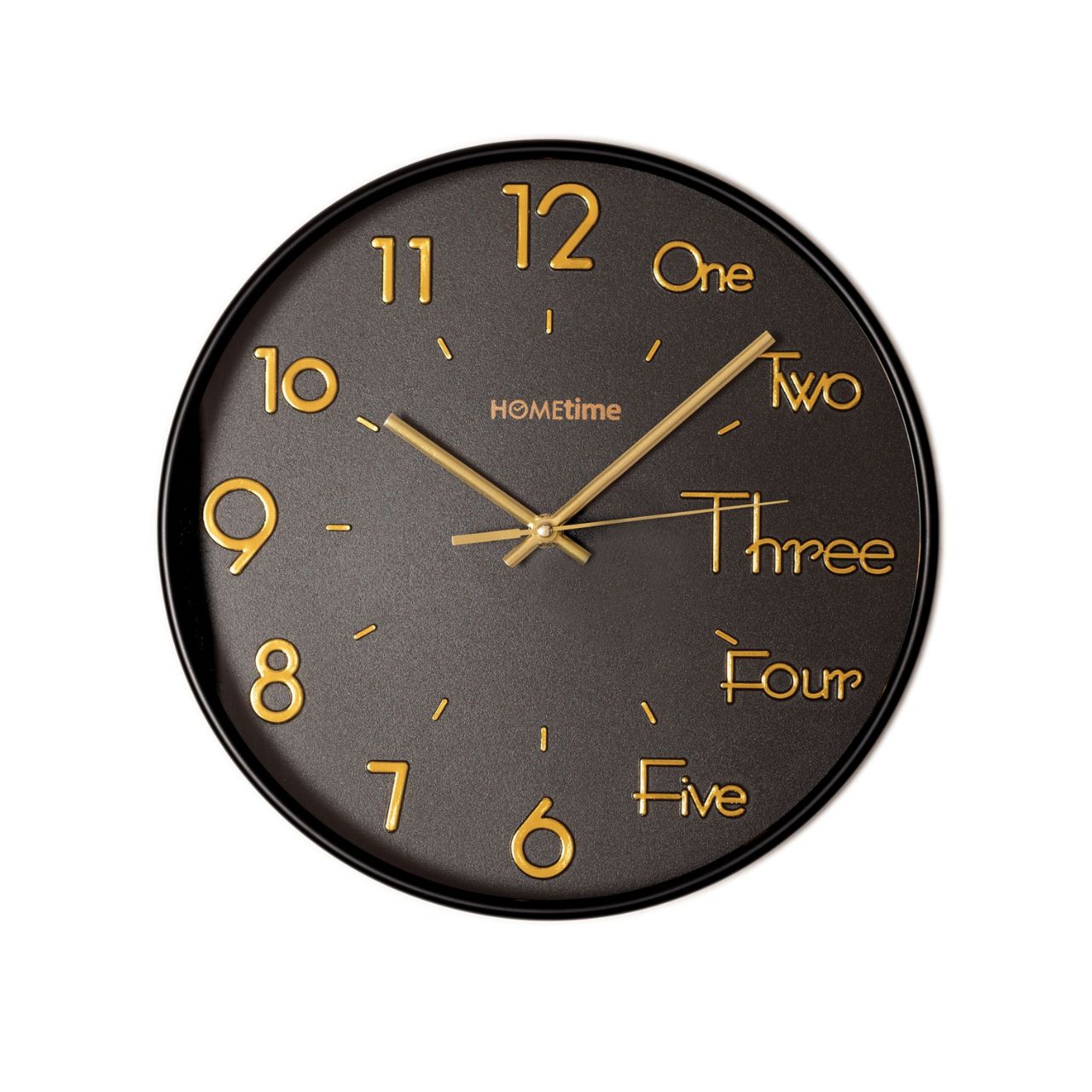 Bring some contemporary style to the home with this 30cm black wall clock with mixed 3D Arabic and word dial. From HOMETIME - unbeatable style and astonishing affordability in contemporary timekeeping.