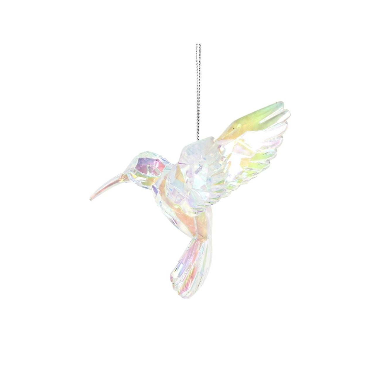 Gisela Graham Iridescent Hummingbird Christmas Hanging Ornament  Bring a touch of seasonal cheer to your home with Gisela Graham's Iridescent Hummingbird Christmas Hanging Ornament. Its unique design, boasting a shimmering iridescent finish with a pink and gold colour palette, creates a delightful decoration that will add a special sparkle to your festive décor.