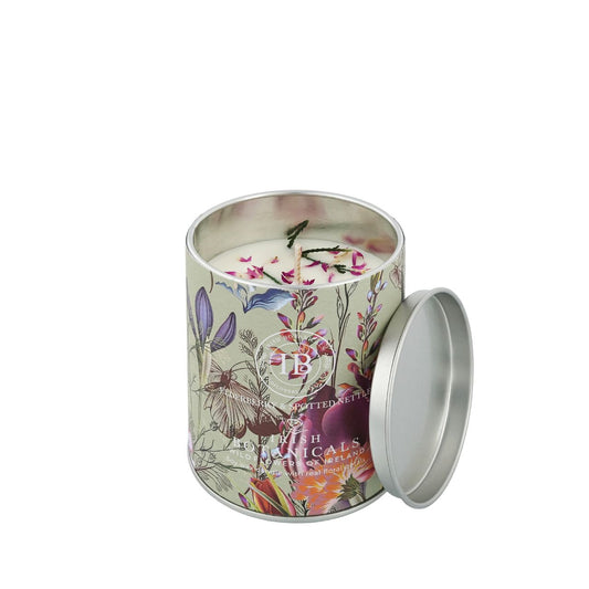 Expand your offerings with the Irish Botanicals Elderberry and Spotted Nettle Tin Candle, featuring harmonious Irish fragrances complemented by real dried flowers. Encased in an eye-catching, decorative tin, this candle combines portability with sophistication, appealing to customers seeking elegance and relaxation