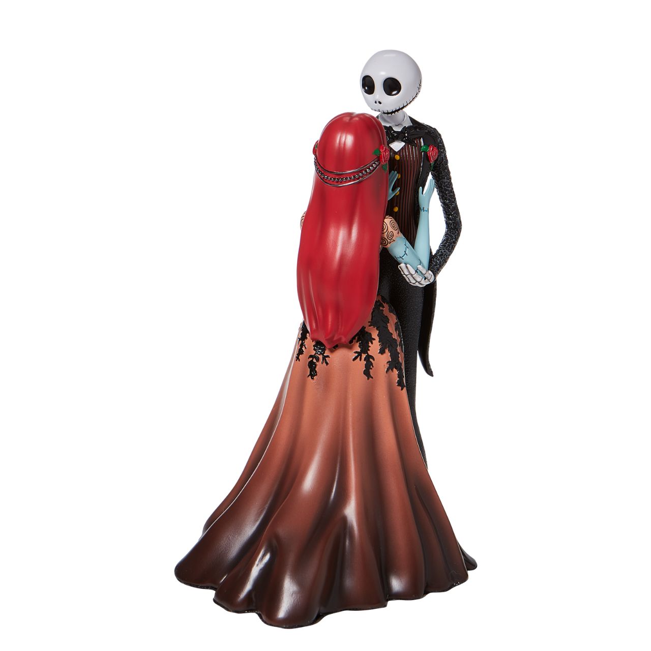 Disney Showcase Jack and Sally Couture de Force Figurine  Jack and Sally are an unlikely coupling of precious proportions. The Skellington king and ragdoll lock eyes in a romantic embrace in this show stopping Couture de Force Disney showcase piece. Wearing elegant robes, the pair prepare to dance the night away.