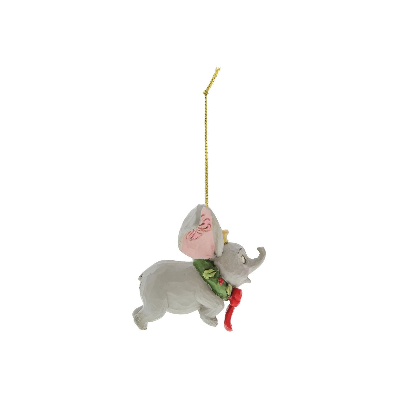 Dumbo, the sweetest elephant with the largest ears, dons a Christmas wreath to help deliver presents this season. Already gifted with the power of flight, he'll make a lovely reindeer for Santa's sleigh in this Jim Shore classic bauble.