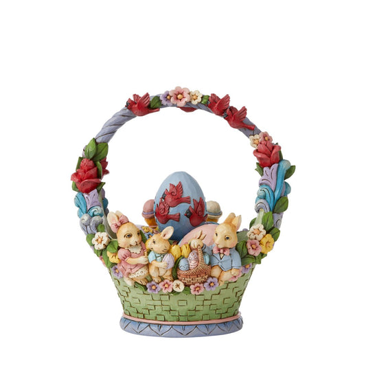 Jim Shore's 17th annual Easter Basket is his best yet| Beautifully hand-crafted in delicate detail, this design features bunnies and chicks in their Sunday best filling their basket full of Easter eggs. Includes 4 hand-painted sculpted eggs.