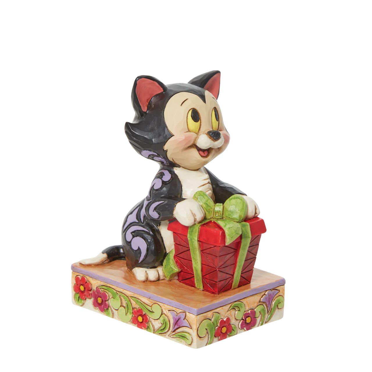 Disney Festive Feline Figaro Christmas Personality Pose  This festive season, everyone needs a festive Feline. Figaro is feeling the Christmas spirit in this piece designed by award winning artist Jim Shore. 