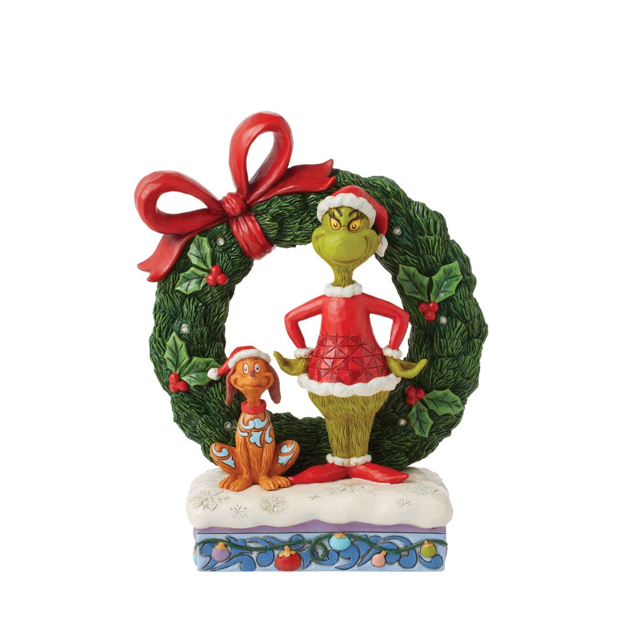 Designed by award-winning artist, Jim Shore, hand carved and hand painted, the iconic Grinch is ready to enjoy the Christmas holidays with this festive piece. Comes in a fully branded gift box.