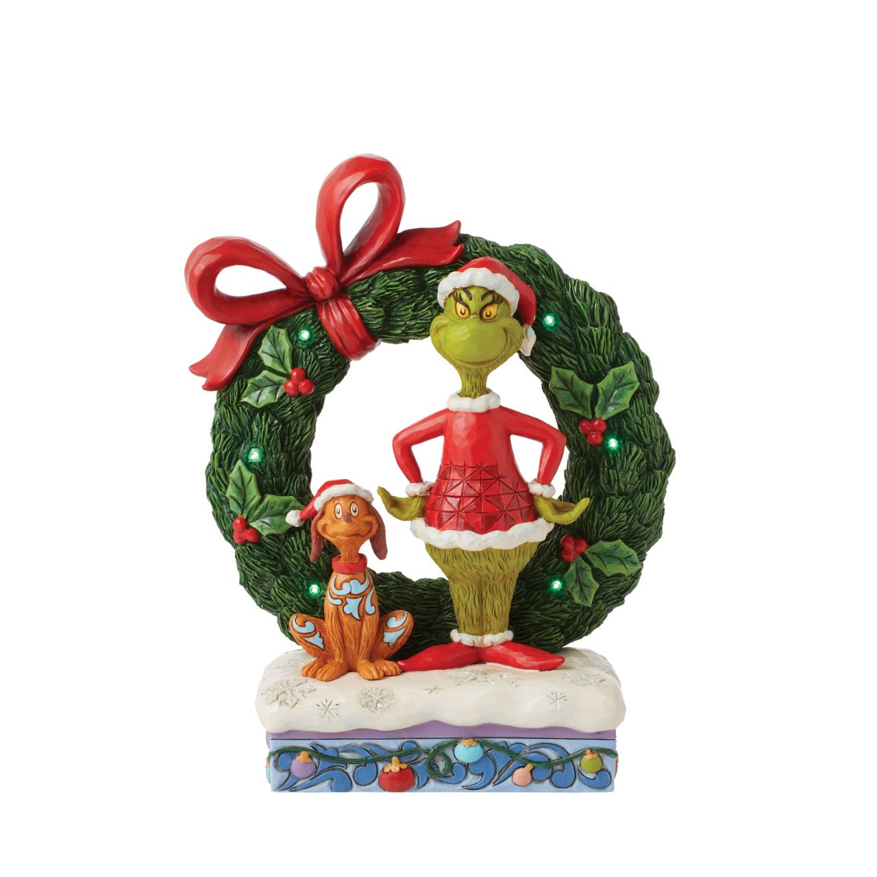 Designed by award-winning artist, Jim Shore, hand carved and hand painted, the iconic Grinch is ready to enjoy the Christmas holidays with this festive piece. Comes in a fully branded gift box.