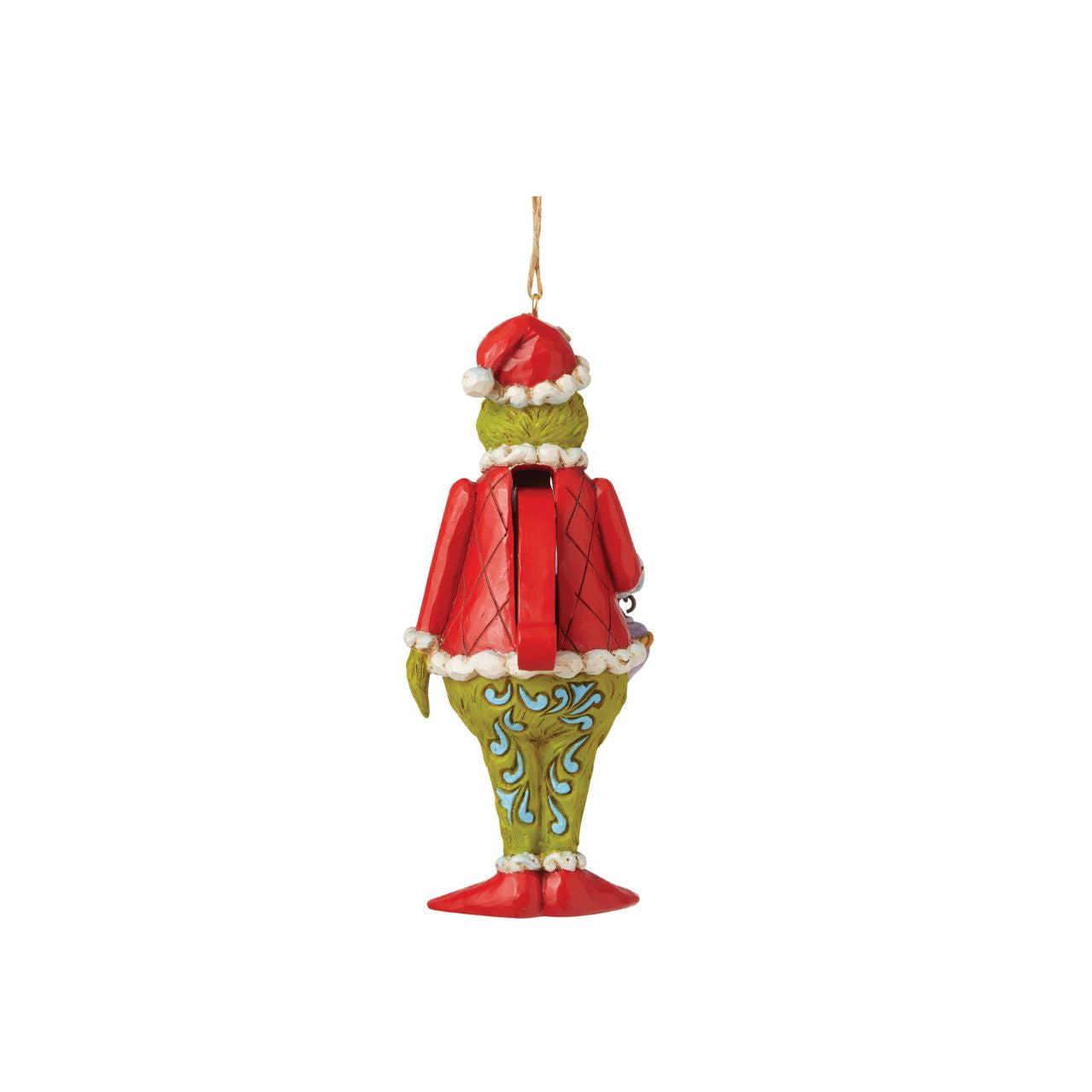 Marrying two beloved holiday figures, Jim Shore creates a bauble that captures the Grinch in all his glory. With holly brimmed in his Santa hat, no one dares kiss this Christmas Nutcracker for fear of being cracked across the face| Packaged in a gift box with photo.