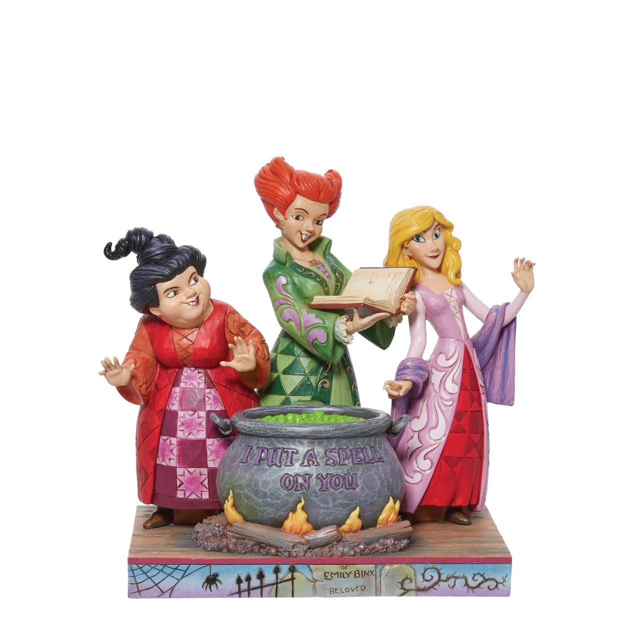 The Sanderson sisters gather round their cauldron in a piece guaranteed to "put a spell on you" Designed by the award winning artist and sculptor, Jim Shore for the Disney Traditions brand.