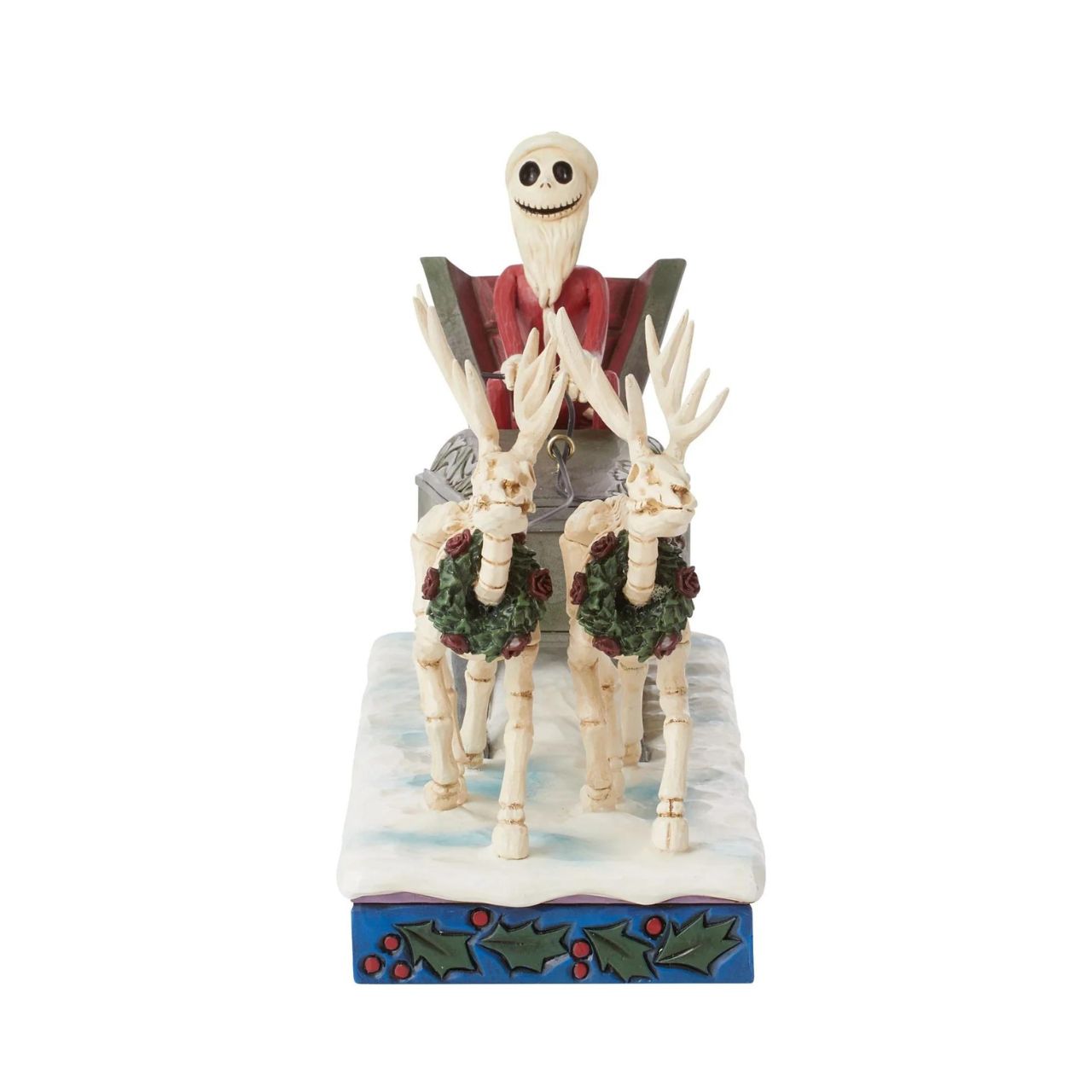 Straight from the silver screen to your home, is Jack from Nightmare Before Christmas. Dressed in his very own Sandy Claws outfit, atop his festively decorated coffin sleigh, he is pulled through the night by two skellington reindeer - not the usual sight you'd see on Christmas Eve. 