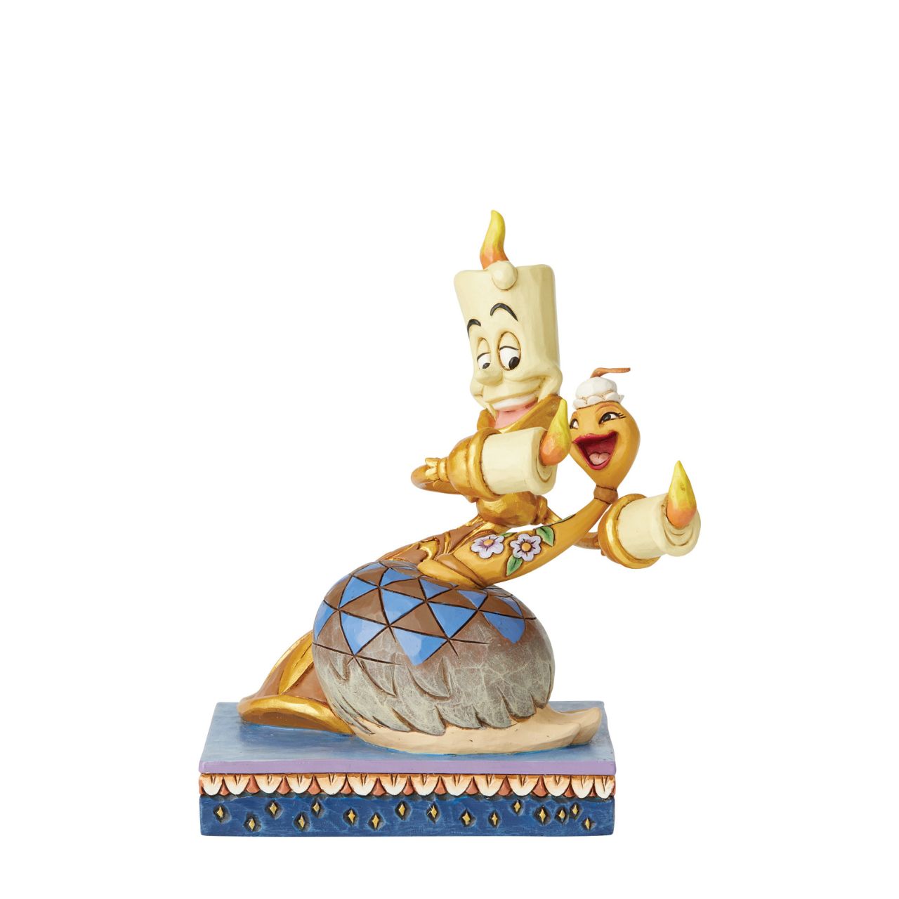 Lumiere is full of love as he holds his girlfriend, Fifi from Disney's Beauty and the Beast. Unique variations should be expected as this product is hand painted. Packed in a branded gift box. Not a toy or children's product. Intended for adults only.