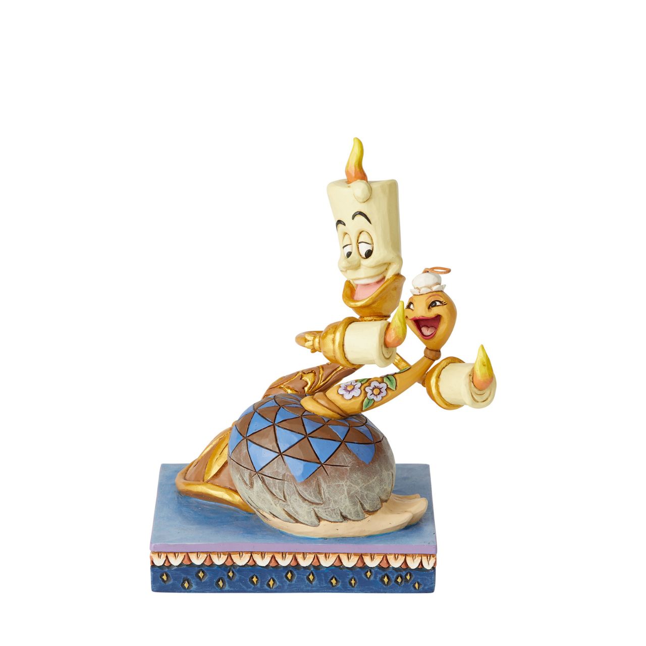 Lumiere is full of love as he holds his girlfriend, Fifi from Disney's Beauty and the Beast. Unique variations should be expected as this product is hand painted. Packed in a branded gift box. Not a toy or children's product. Intended for adults only.