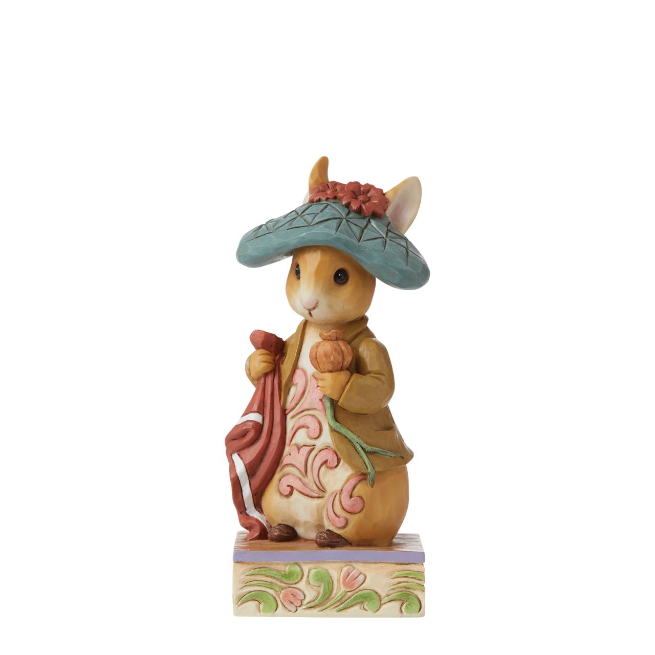 Beatrix Potter Nibble, Nibble, Crunch Benjamin Bunny Figurine  Award winning folk artist Jim Shore brings his unique style to Beatrix Potter's beloved story, The Tale of Peter Rabbit, through charming hand-crafted gifts that will delight her readers of all ages. This Jim Shore figurine features Benjamin Bunny, Peter's lovable cousin. Wearing his characteristic hat, the little bunny waits patiently for the next adventure.