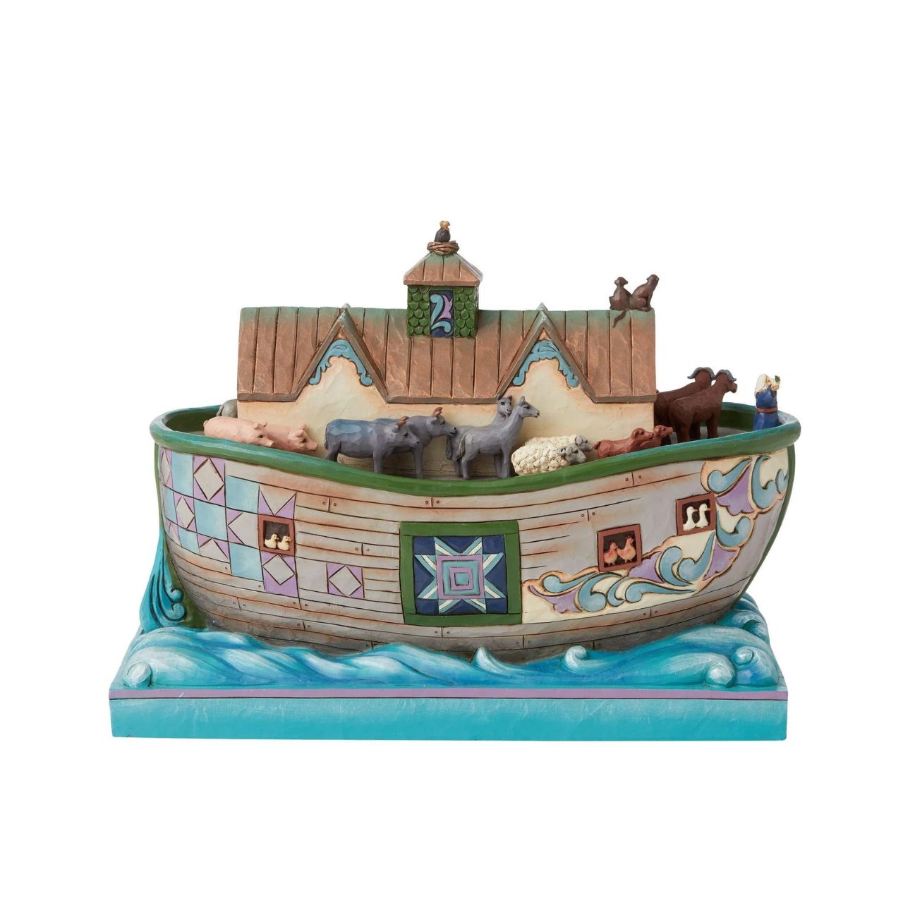 This impressive hand-painted and intricately sculpted design by Jim Shore honours the beloved Bible story of Noah and his ark.