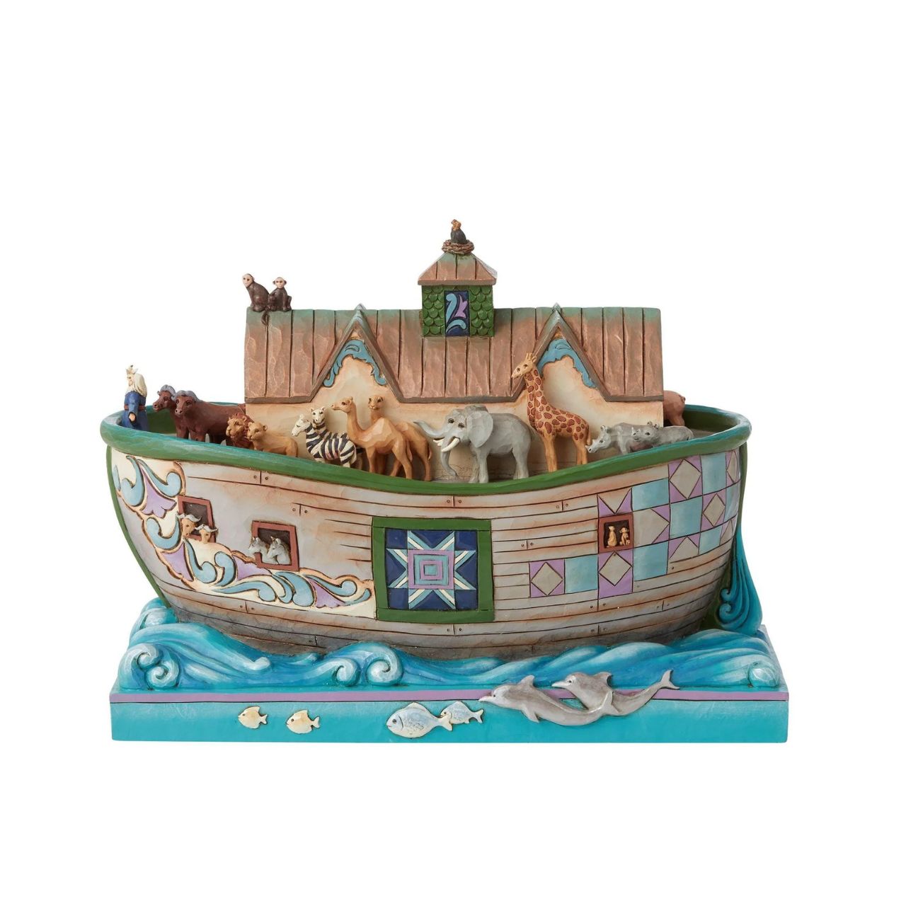 This impressive hand-painted and intricately sculpted design by Jim Shore honours the beloved Bible story of Noah and his ark.