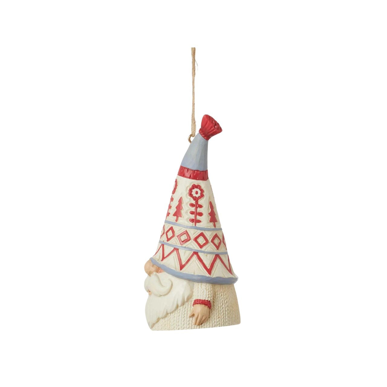 Part of the Nordic Noel Collection; this gnome features a knitted white jumper with a Christmas design on his hat. This super cute Gnome Hanging Ornament is the perfect addition to any Christmas Tree.