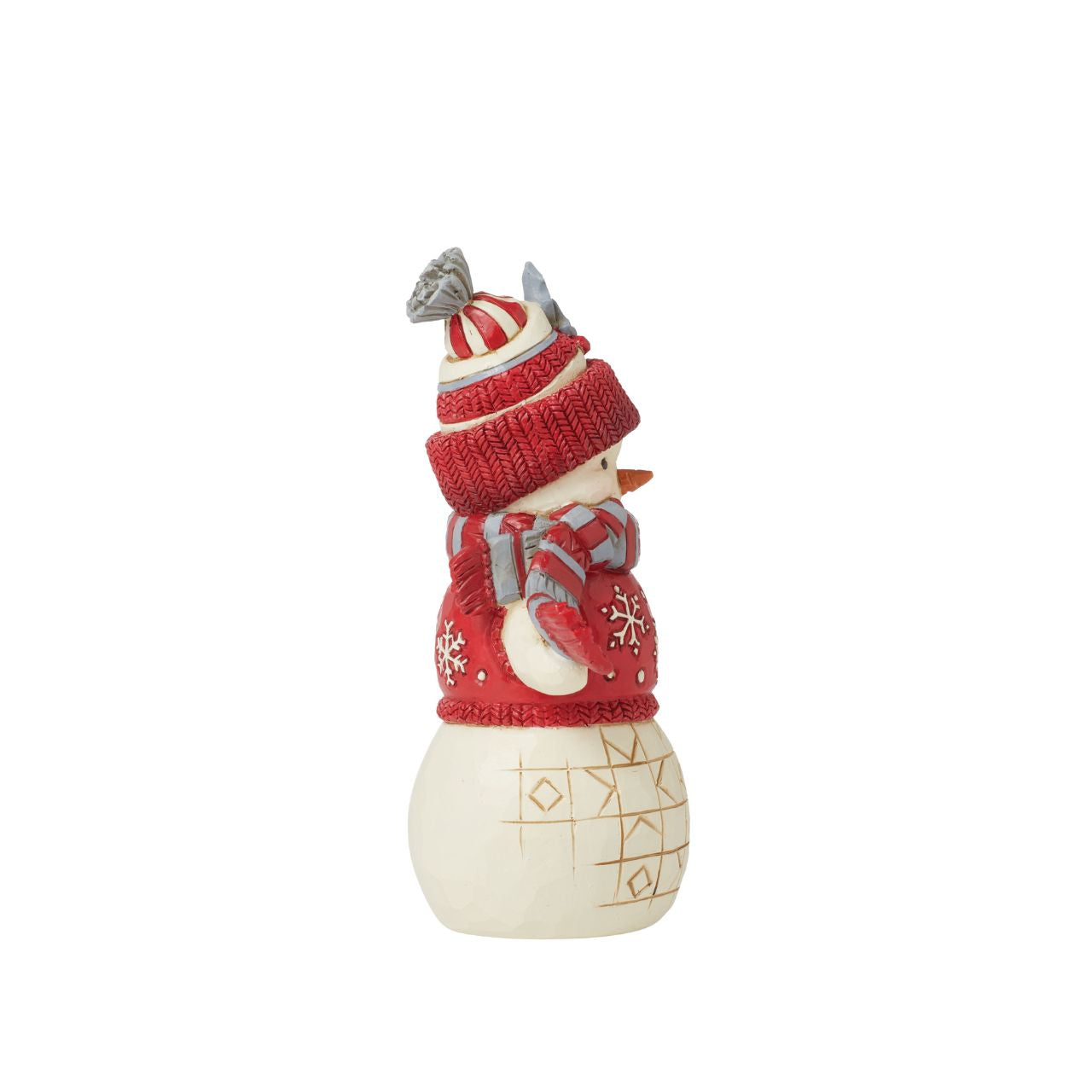 Hand crafted from high quality cast stone and comes in fully branded packaging. This Snowman is wrapped up tight against the winter chill. Created as a part of the Nordic Noel collection from Heartwood Creek by Jim Shore.