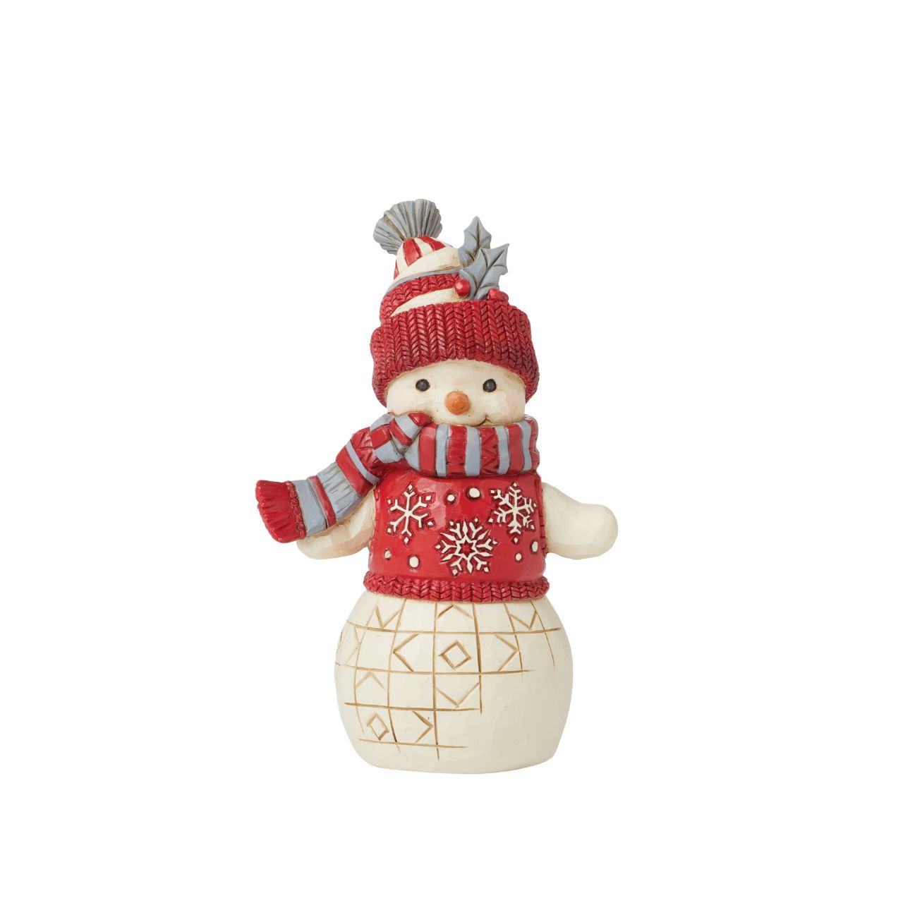 Hand crafted from high quality cast stone and comes in fully branded packaging. This Snowman is wrapped up tight against the winter chill. Created as a part of the Nordic Noel collection from Heartwood Creek by Jim Shore.