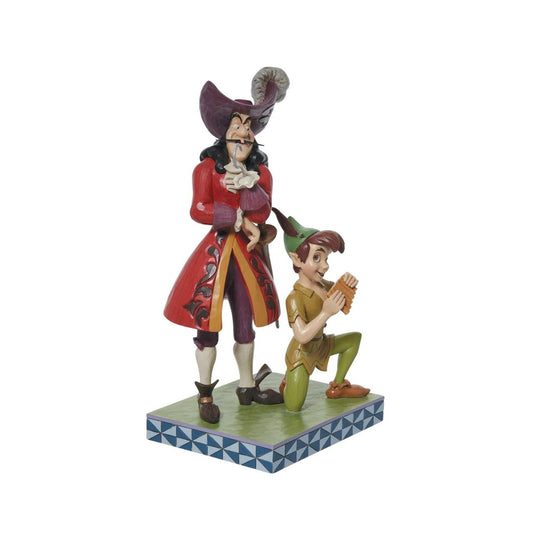 The infamous Captain Hook and his playful nemesis Peter Pan captured perfectly by Jim Shore. This character-correct figurine is the perfect addition for Jim Shore fans collecting good versus evil characters and to celebrate the 70th anniversary of Disney's Peter Pan