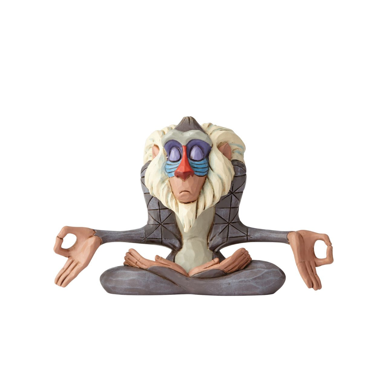 Rafiki, resident shaman of Disney's "The Lion King," sits in a meditative position in this colourful keepsake by Jim Shore. Handcrafted in intricate detail, the mini figurine captures the sage wisdom of the beloved Royal Mjuzi.