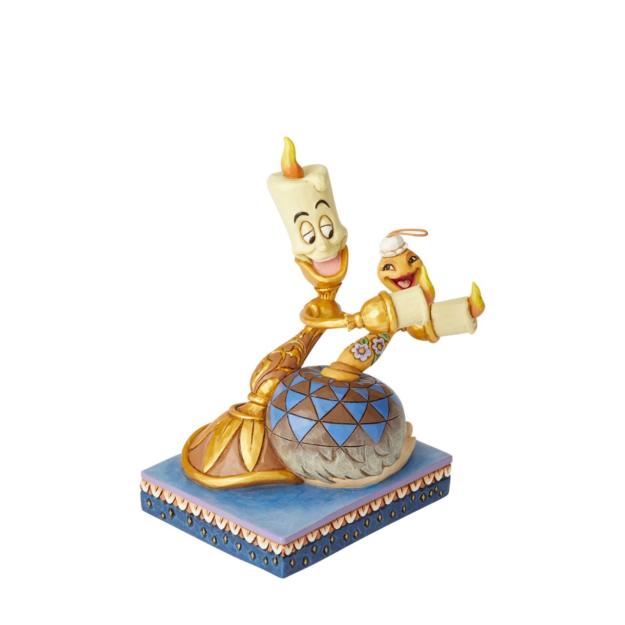 Lumiere is full of love as he holds his girlfriend, Fifi from Disney's Beauty and the Beast. Unique variations should be expected as this product is hand painted. Packed in a branded gift box. Not a toy or children's product. Intended for adults only.