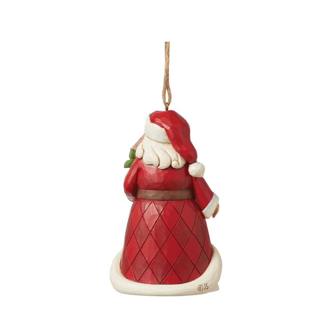 Designed by award winning artist Jim Shore as part of the Heartwood Creek 2023 World Wide Event, hand crafted using high quality cast stone and hand painted, this Santa holding a Partridge in a Pear Tree Hanging Ornament is perfect for the Christmas season.